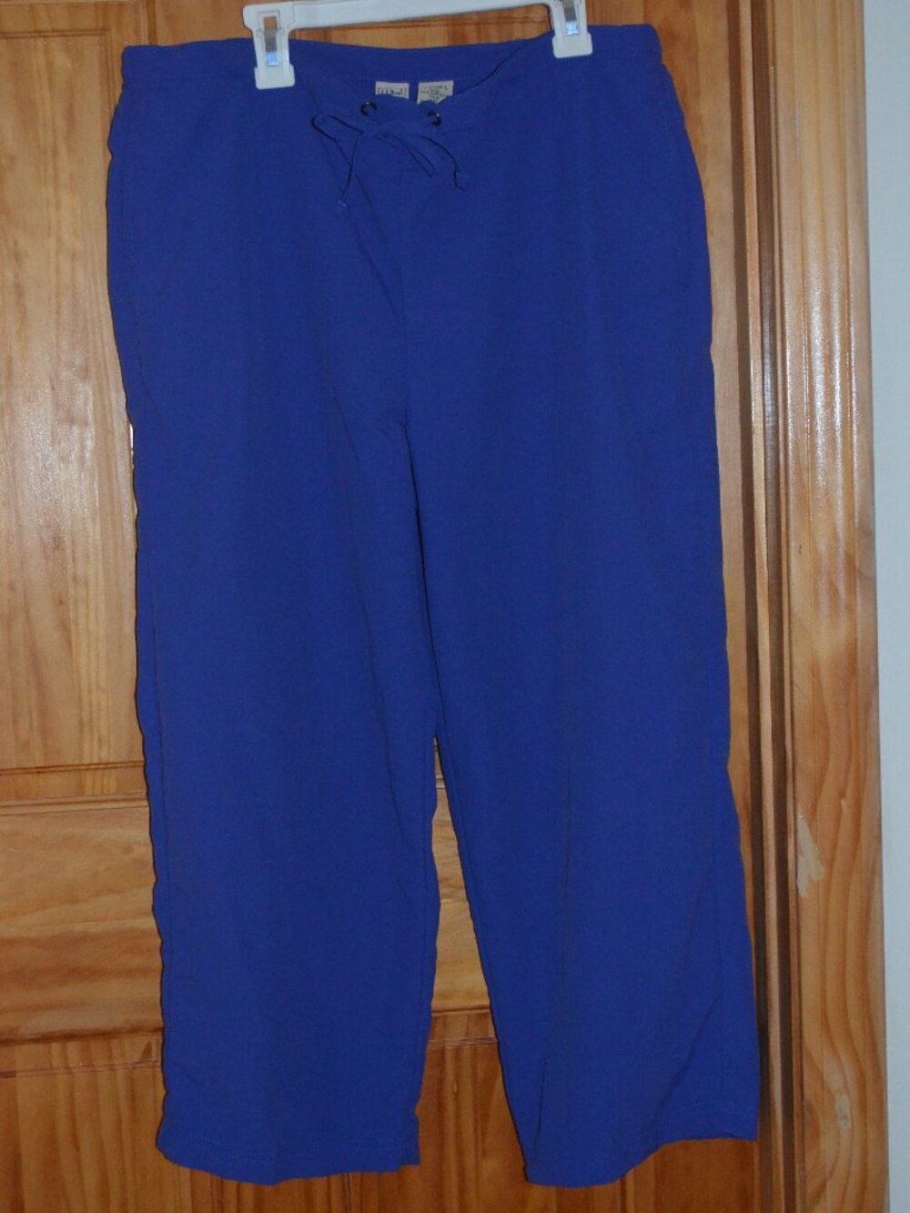 LL Bean Blue Nylon Cropped Track Pants Partially Elastic Waist Drawstring Size M